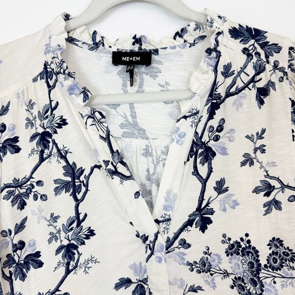 Me + Em Women's 10 Cream Modern Botanical Print Tiered Short Dress Blue Floral - Picture 4 of 15